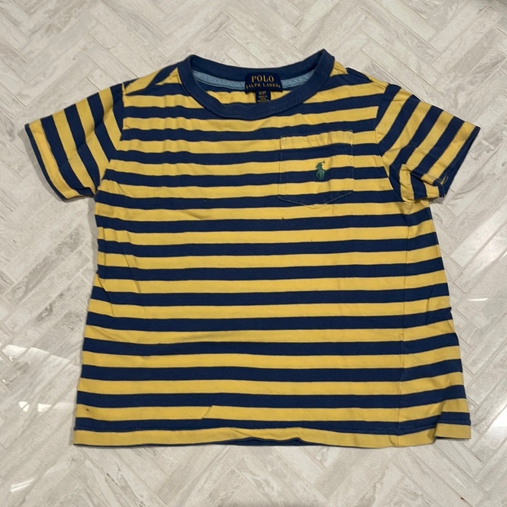 Polo Ralph Lauren navy blue and yellow striped tee shirt, sz 3